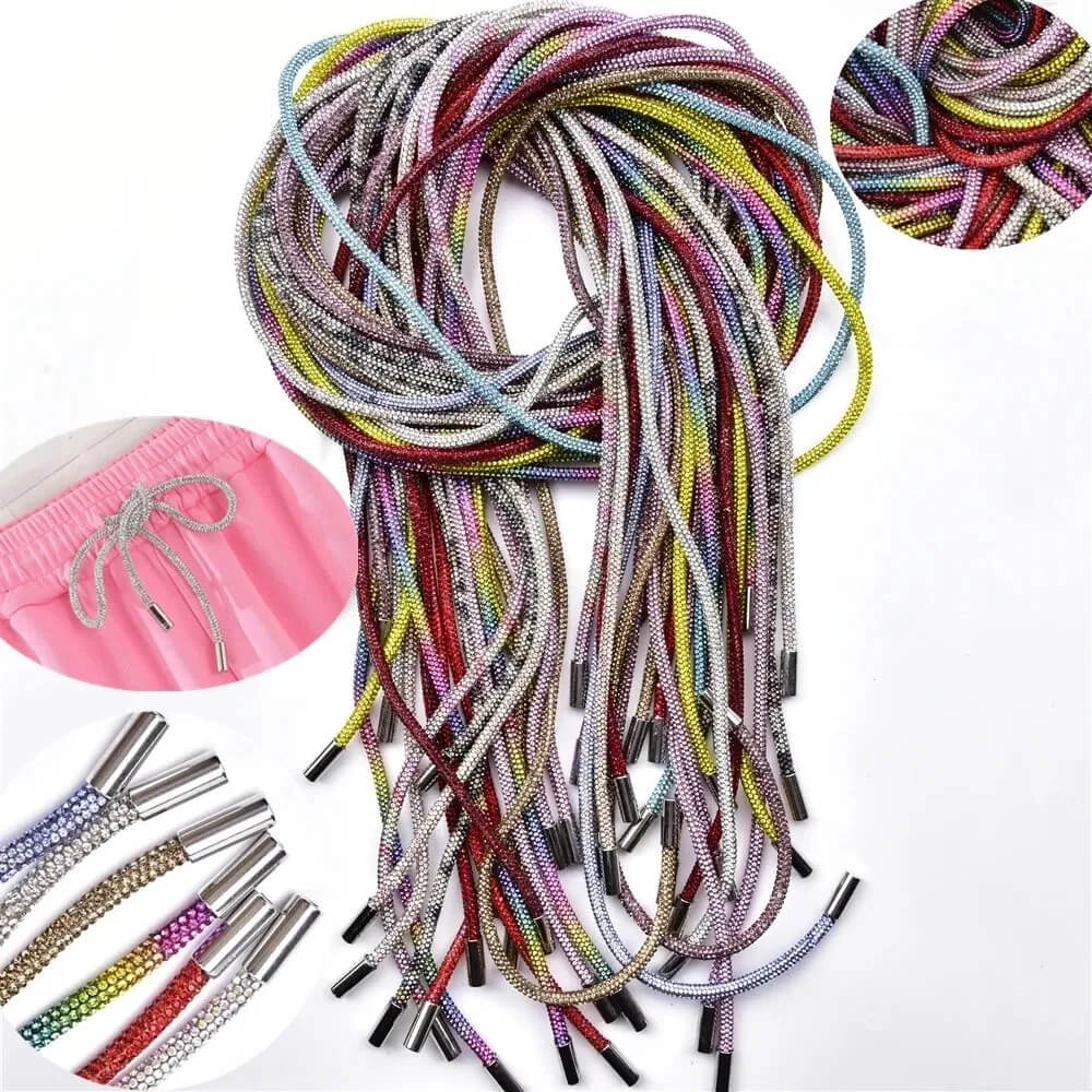Luxurious rhinestone rope (crystal cord) glittering with multi-faceted stones on a sturdy braided cord.