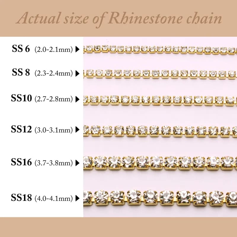Rhinestone Cup Chain Sizes Options from ss6 to ss18