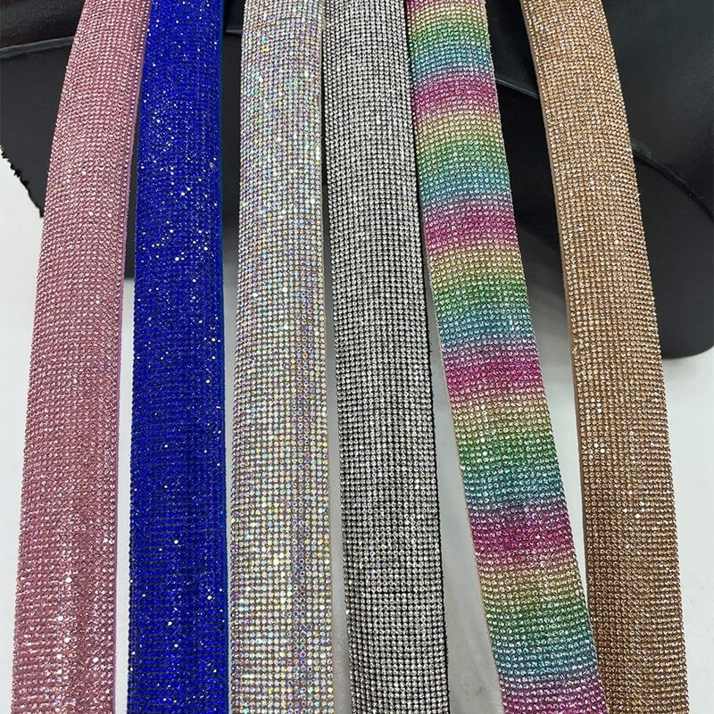 Luxurious rhinestone rope (crystal cord) glittering with multi-faceted stones on a sturdy braided cord.