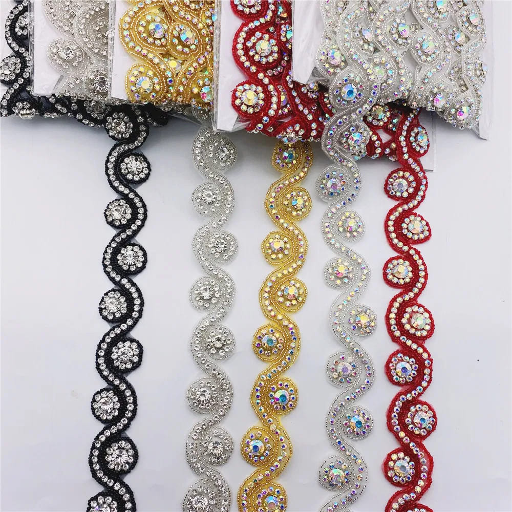 Classic handmade bridal beaded rhinestone trim for wedding dress waist decoration