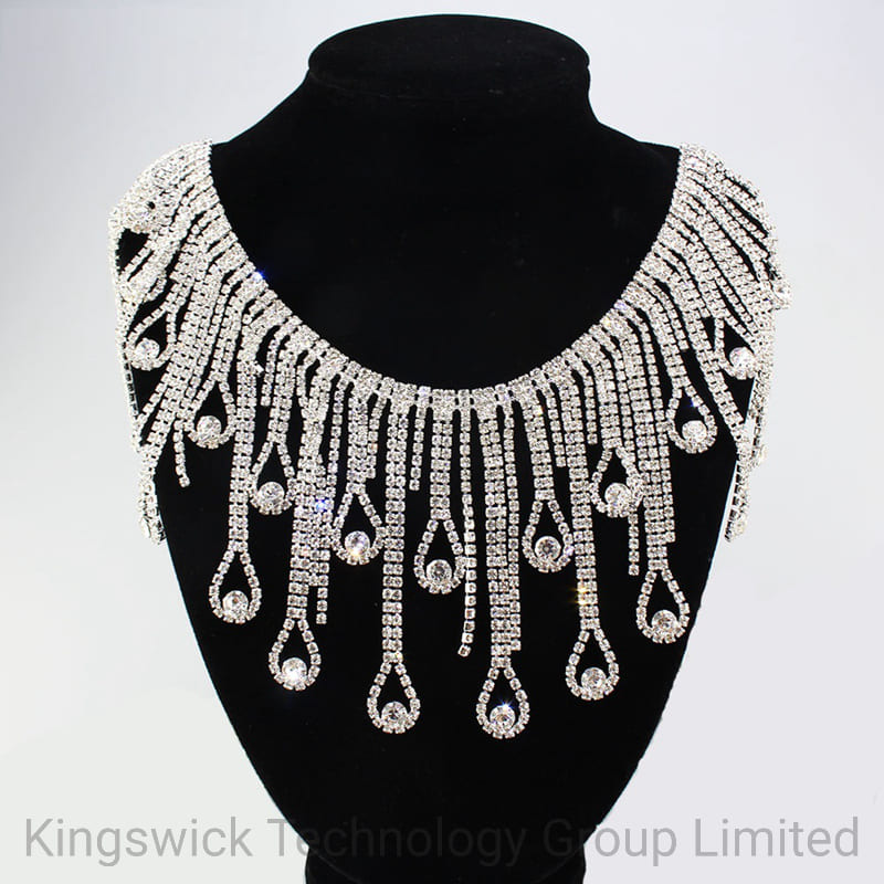 Rhinestone fringe trim with teardrop crystal pendants sewn glass rhinestone chain