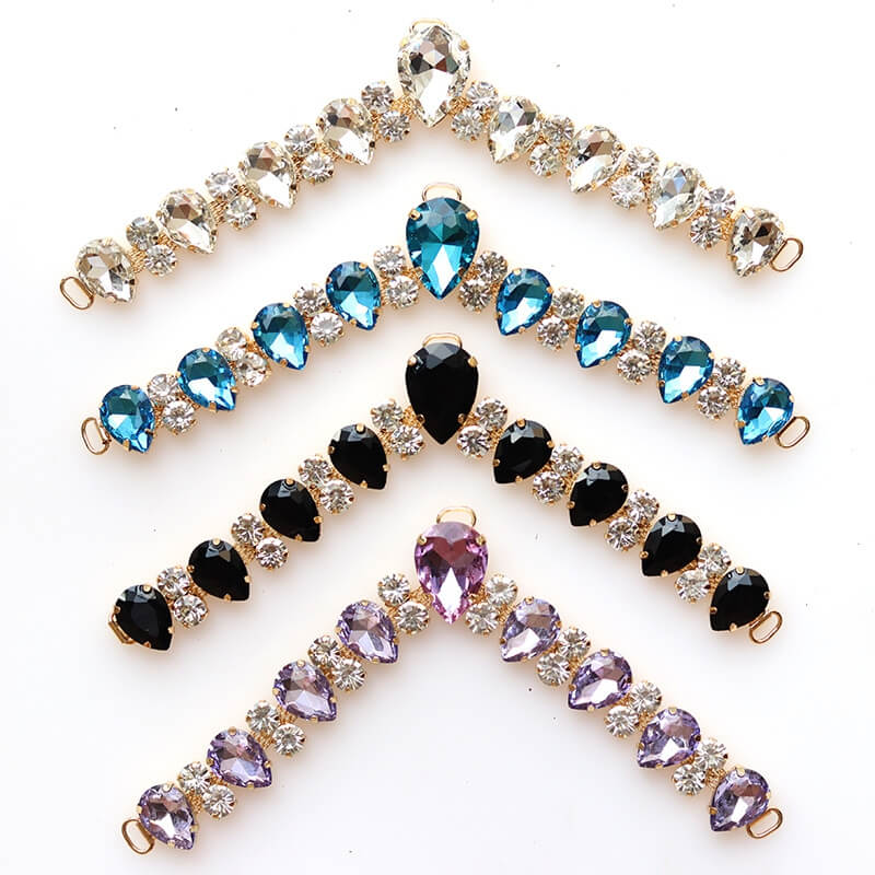 Rhinestone shoe chains with teardrop crystal stones for footwear decoration