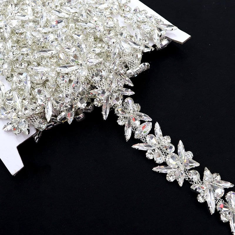 Clear glass sew on rhinestone trim with welded crystal chain for garment decoration